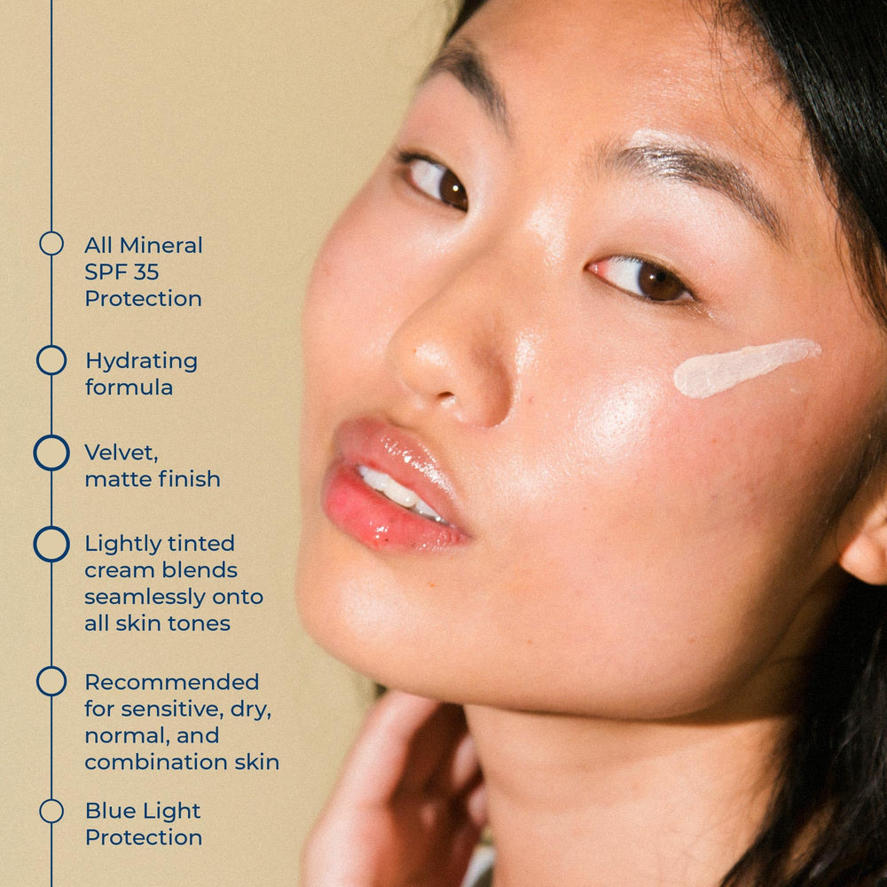 SPF 35 label visible on CoTZ tinted sunscreen bottle