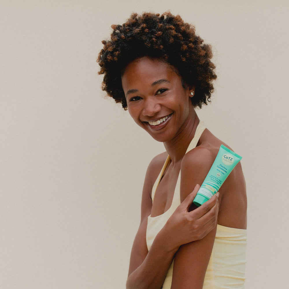 CoTZ sheer coverage swatch demonstrates medium-to-dark skin blending and radiant finish.