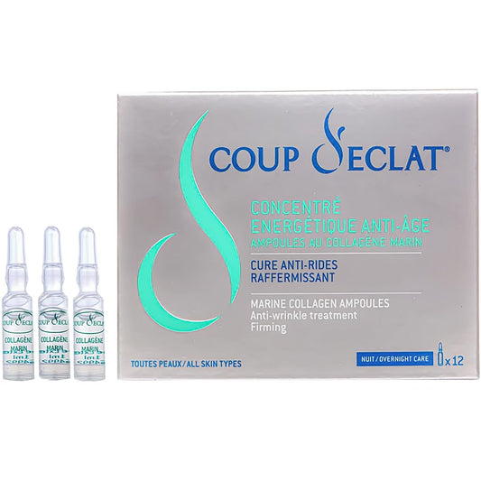 Coup d'Eclat marine collagen ampoules pack promotes deep hydration.