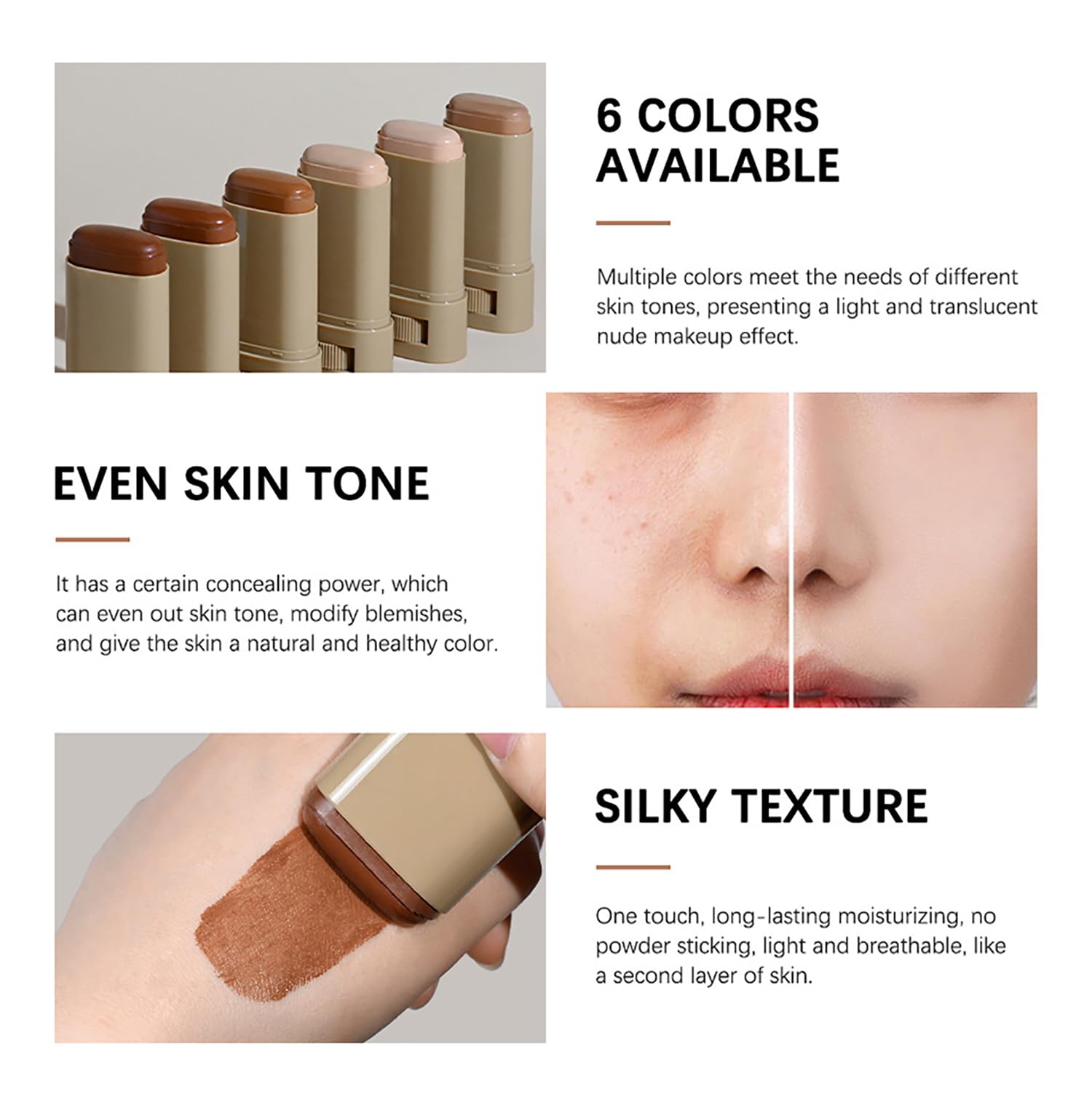 Covebalm swatch shows natural shades blending into varied complexions.