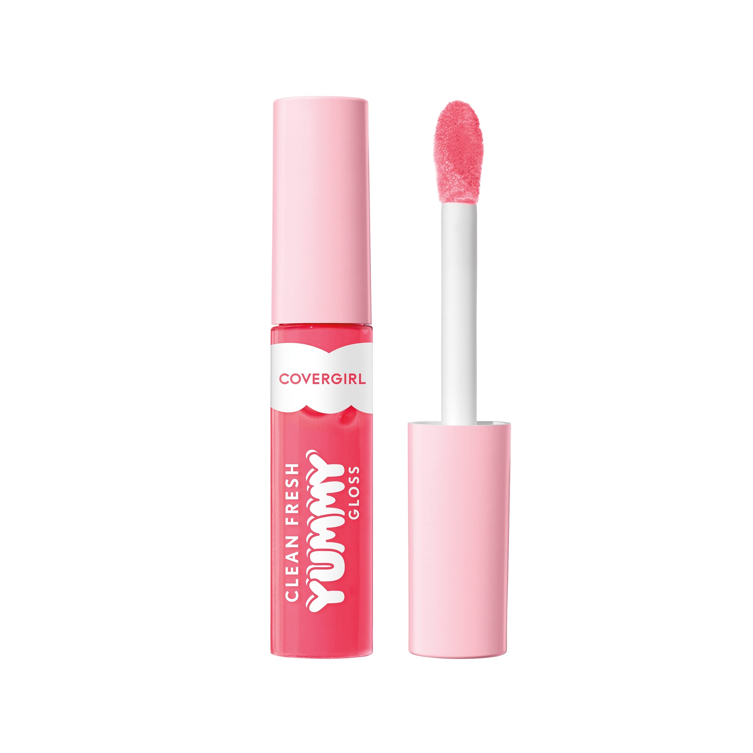 COVERGIRL Clean Fresh Yummy Gloss bottle closeup highlights hydration and sheer shine.