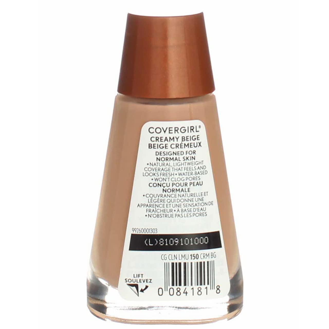 CoverGirl Clean Liquid Makeup Creamy Beige 150 application on skin demonstrates smooth, even finish.