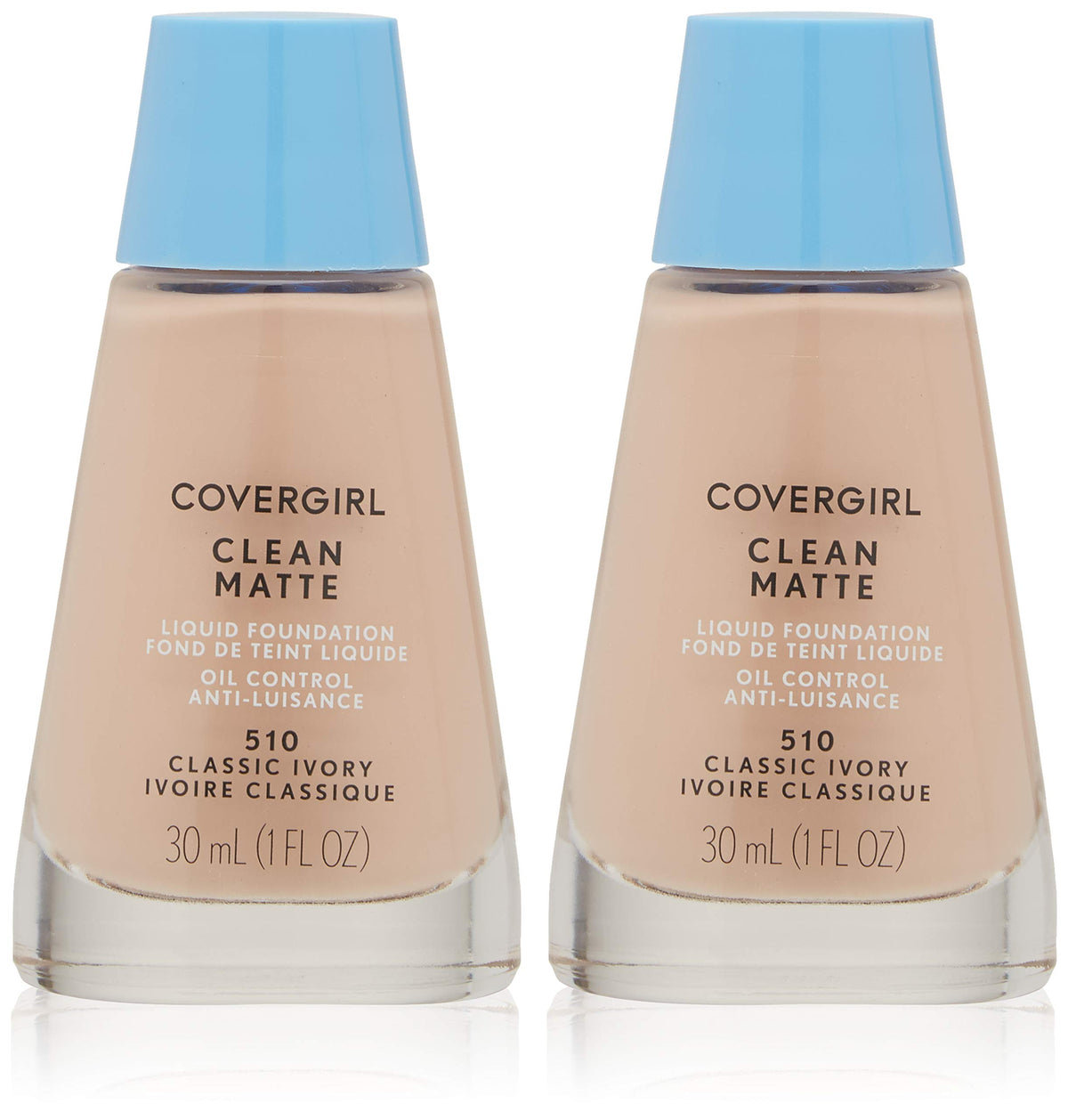 CoverGirl Clean Oil Control Liquid Makeup bottle close-up, matte oil-free coverage