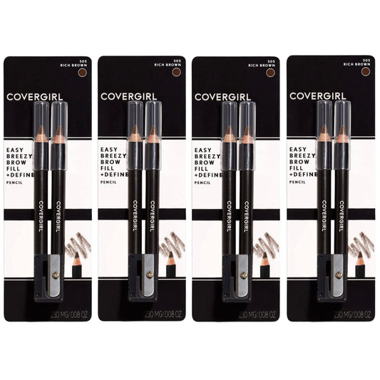 CoverGirl Easy Breezy Brow packaging with two pencils and sharpener for defined brows