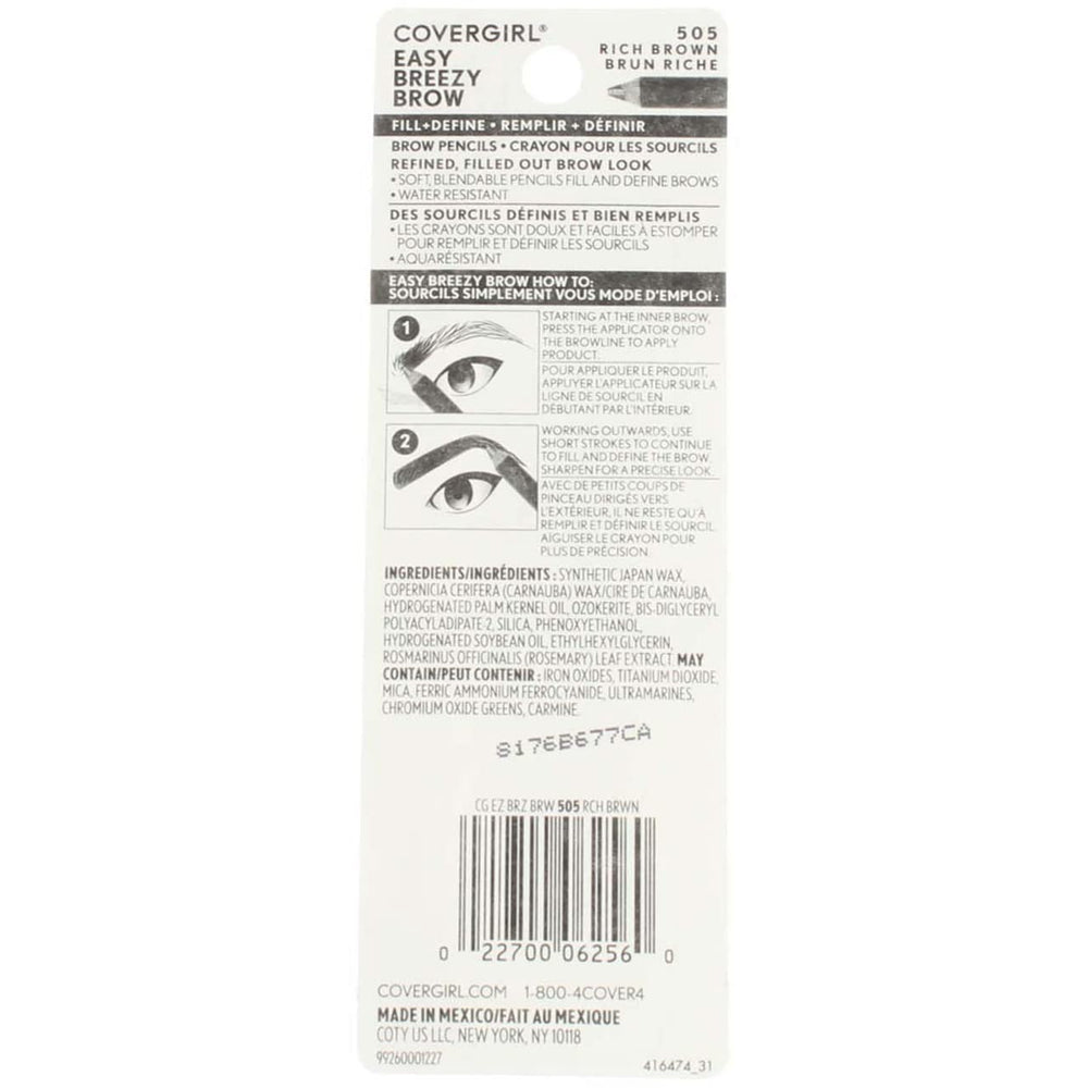CoverGirl Easy Breezy Brow sharpener included for precise brow maintenance.