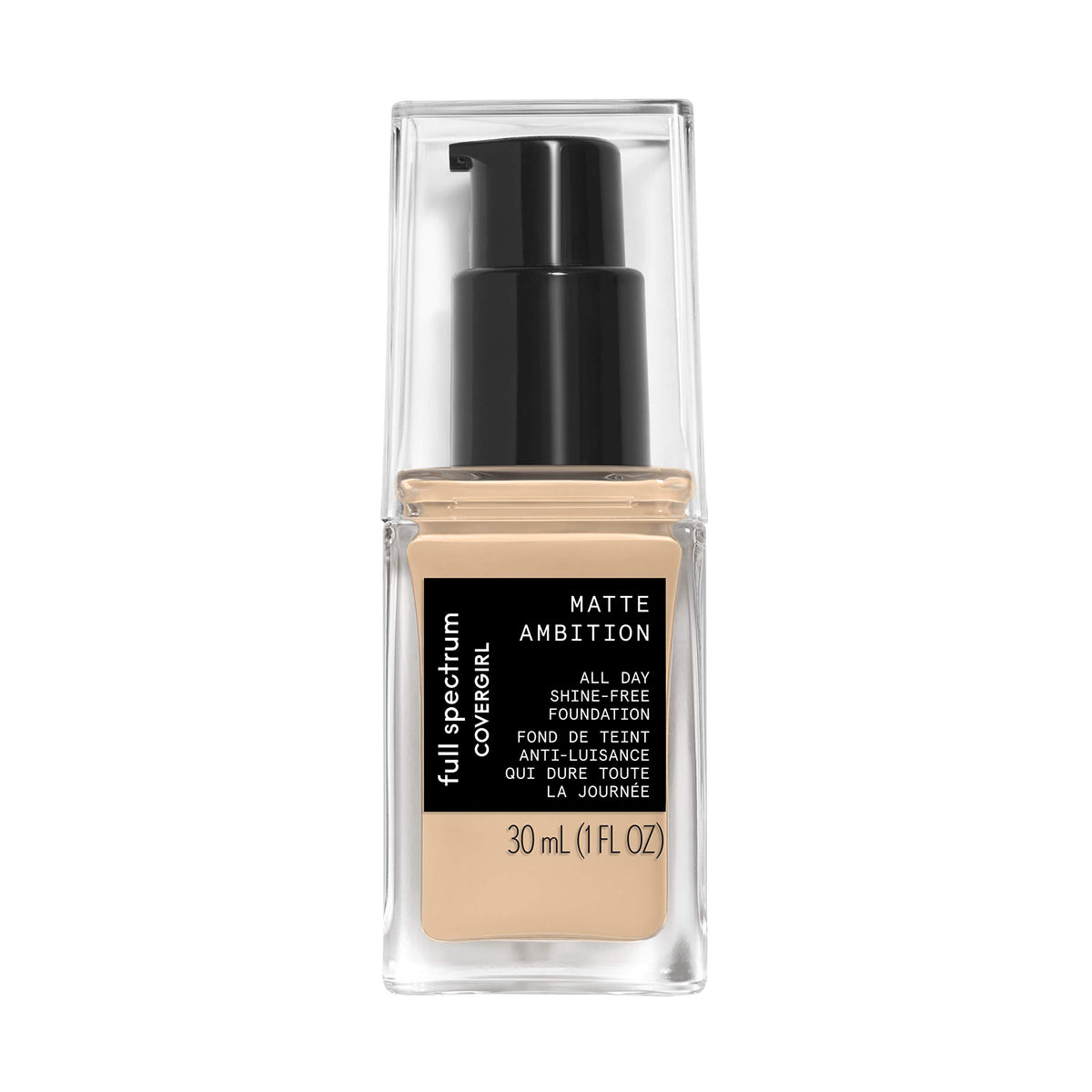 COVERGIRL Matte Ambition bottle close-up with natural matte finish.