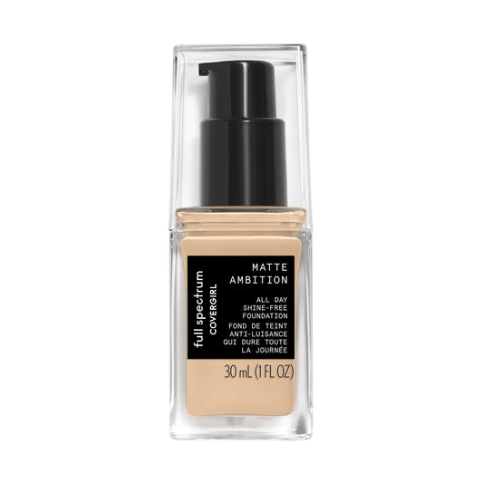 COVERGIRL Matte Ambition bottle close-up with natural matte finish.