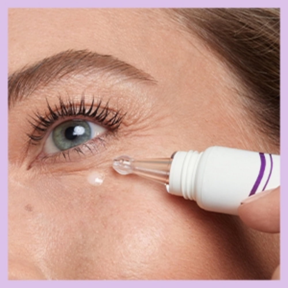 CoverGirl Simply Ageless Eye Lift Serum application around the eye area demonstrates hydration and smoothing.