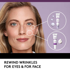 CoverGirl Simply Ageless Eye Lift Serum before-and-after imagery shows lifted eye area.