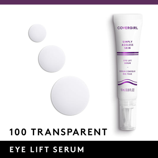 CoverGirl Simply Ageless Eye Lift Serum dropper dispenses serum for wrinkle reduction.