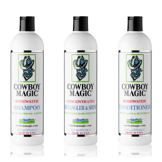 Cowboy Magic Shampoo bottle for quick coat cleansing and natural shine.