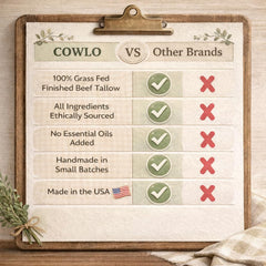 Cowlo unscented tallow jar closeup highlights gentle facial nourishment