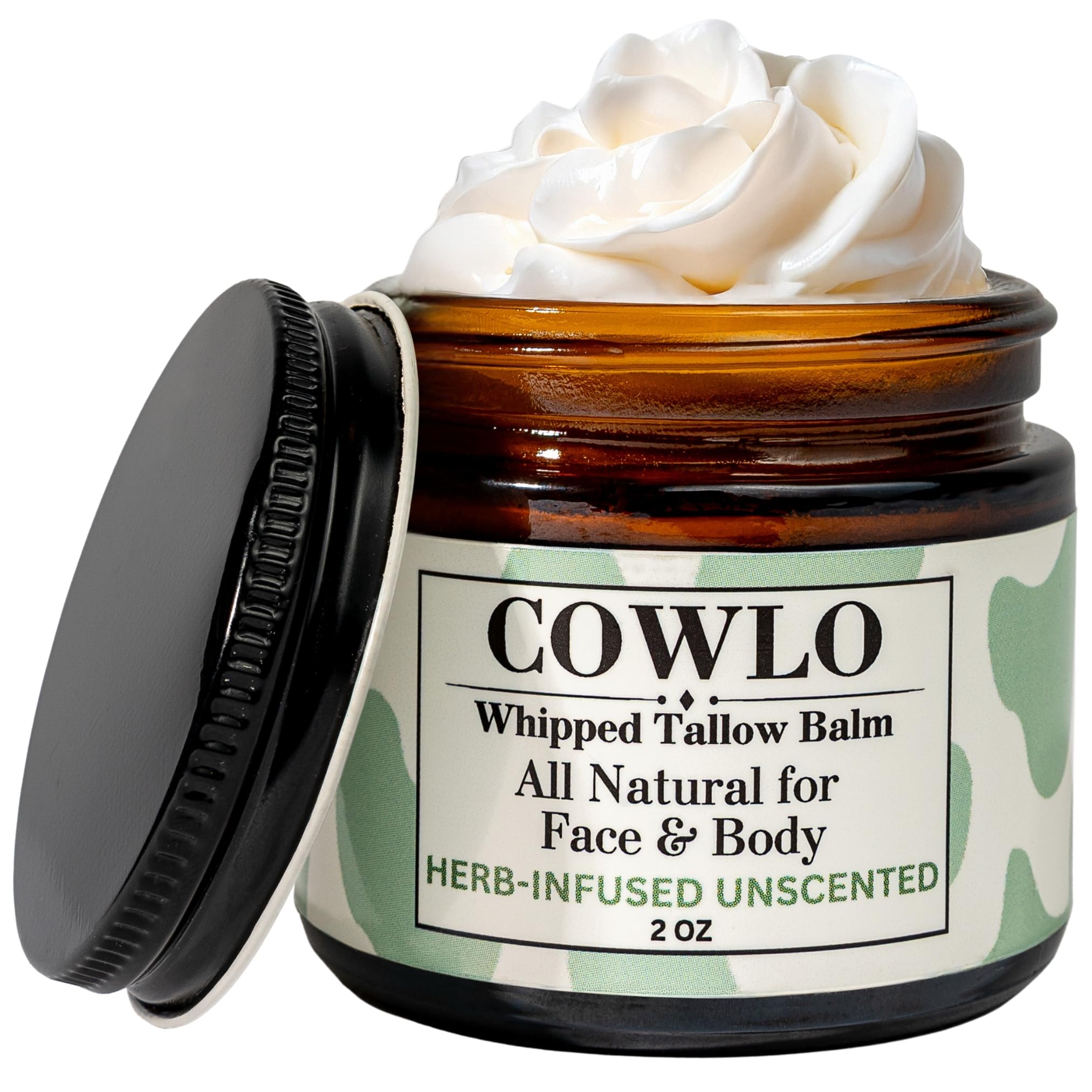 Cowlo whipped tallow balm jar shows creamy texture for deep hydration