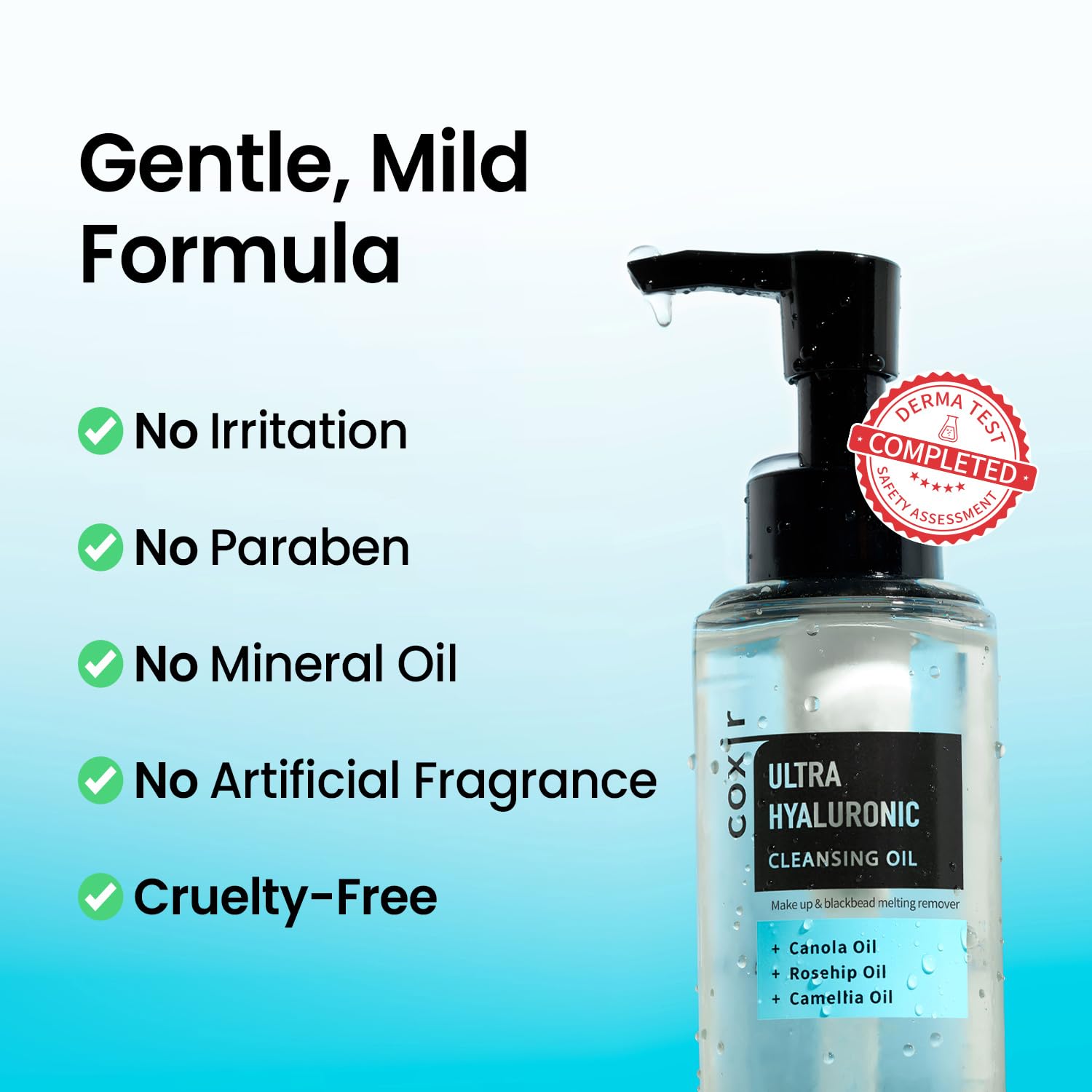 coxir Ultra Hyaluronic Cleansing Oil cruelty-free formula without harsh additives