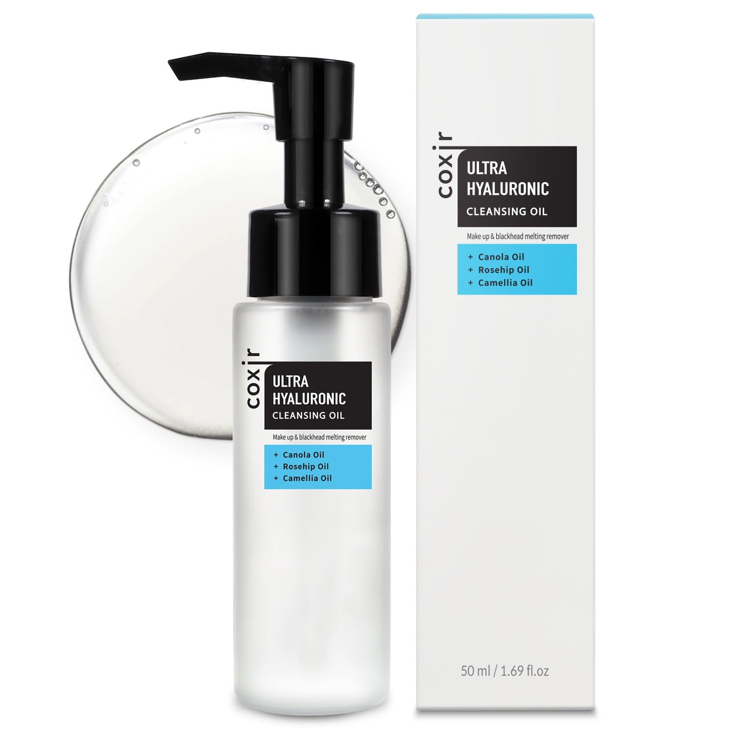 coxir Ultra Hyaluronic Cleansing Oil travel bottle showing compact size for on-the-go cleansing