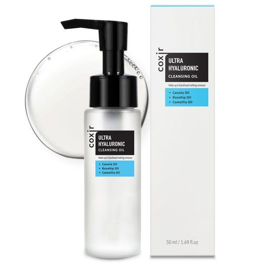 coxir Ultra Hyaluronic Cleansing Oil travel bottle showing compact size for on-the-go cleansing