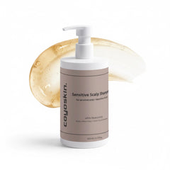 COYOSKIN Sensitive Scalp Shampoo bottle closeup showing gentle cleansing.