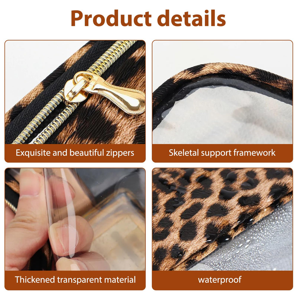 Cozomga Clear Makeup Bags with transparent leopard design for stylish travel.
