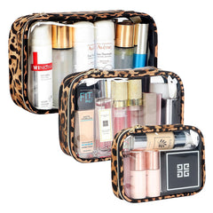 Cozomga Clear Makeup Bags set, TSA travel trio for easy packing and security checks.