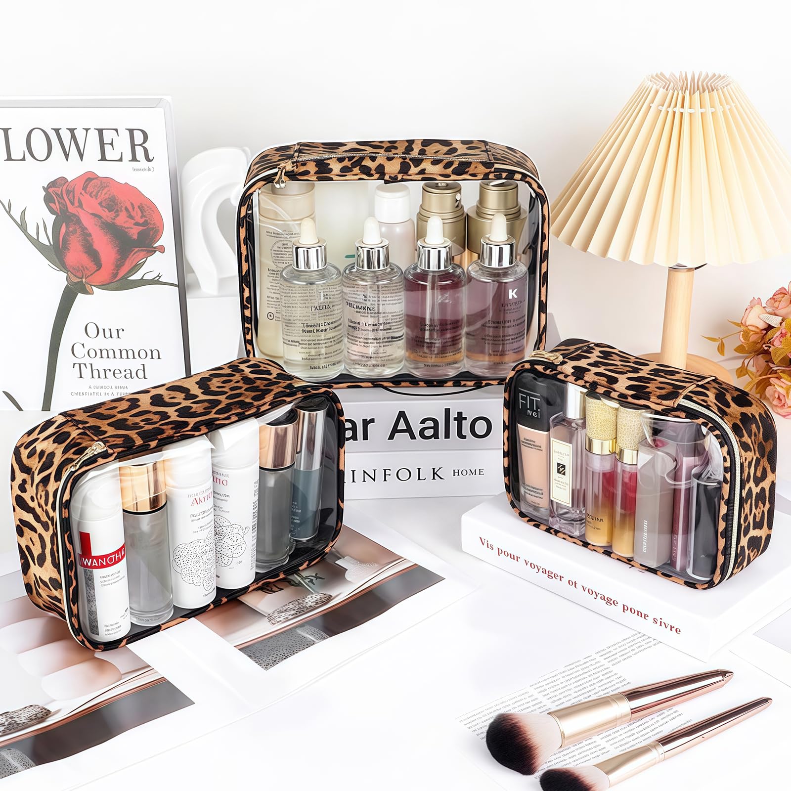 Cozomga Clear Makeup Bags are waterproof and durable protecting cosmetics from spills.