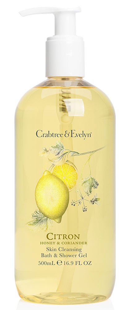 Crabtree and Evelyn bath gel bottle with citron honey coriander aroma for fresh invigorated skin