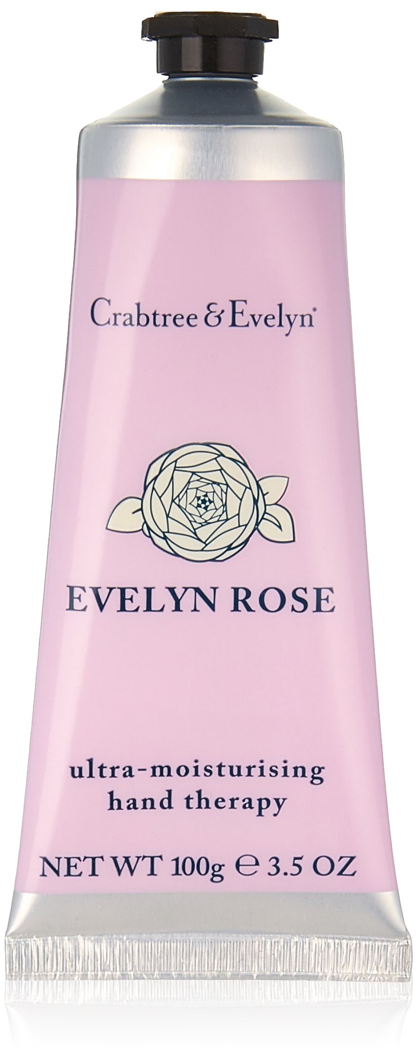 Crabtree and Evelyn Evelyn Rose hand therapy tube delivers rich moisture for daily use.
