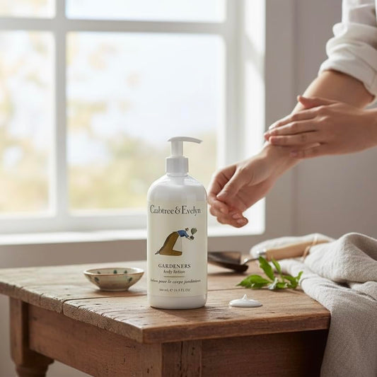 Crabtree & Evelyn Gardeners Body Lotion close-up texture highlighting nourishing ingredients.