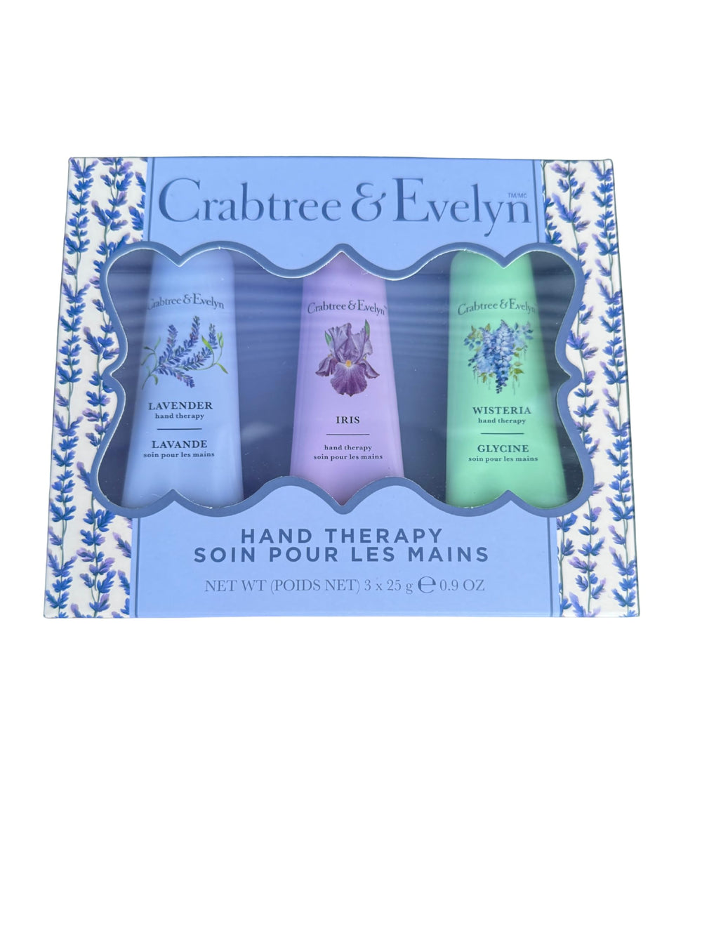 Crabtree & Evelyn hand therapy trio in gift box for luxurious on-the-go hydration.