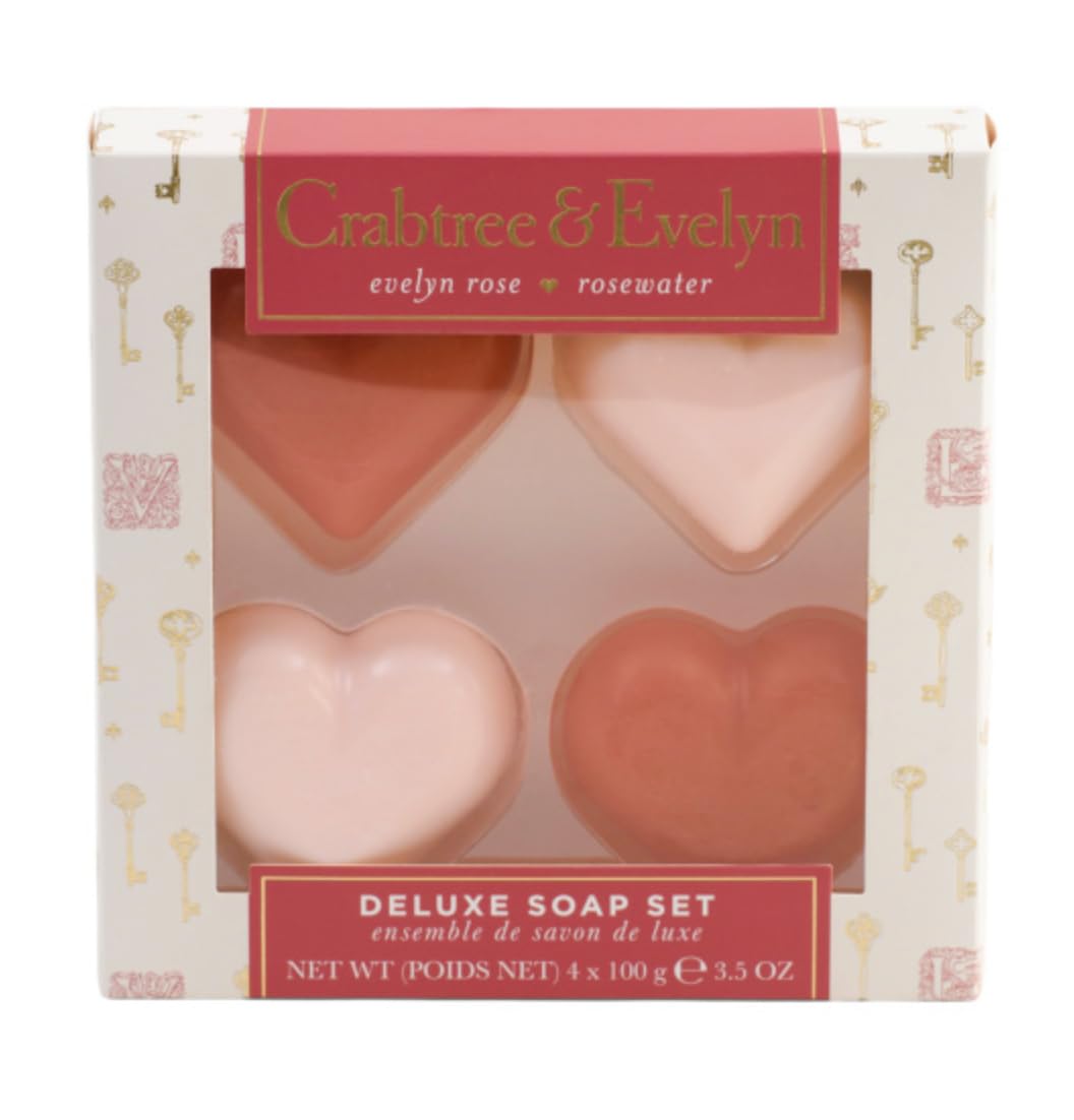 Crabtree & Evelyn Evelyn Rose heart soap set with Rosewater scent, daily cleansing and gift appeal.