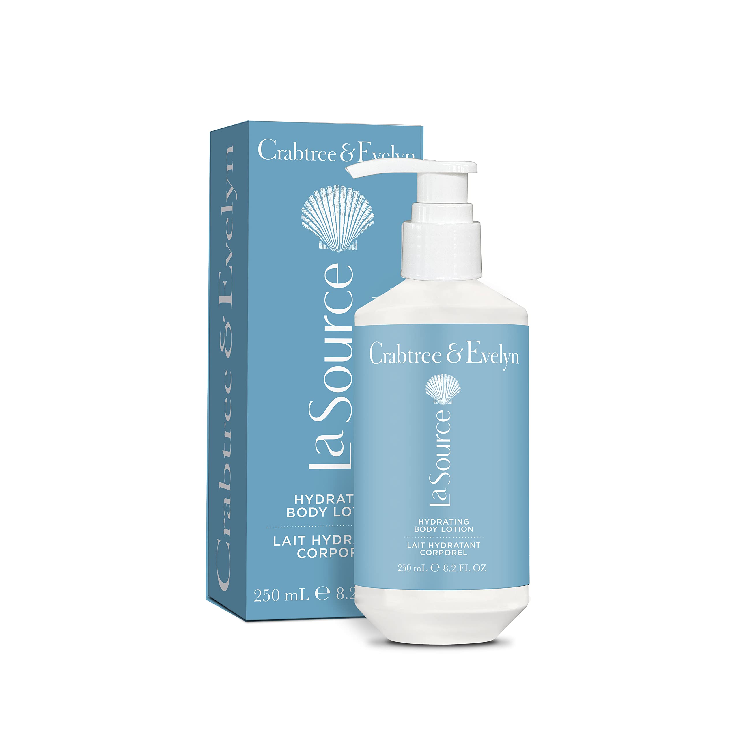 Crabtree & Evelyn La Source hydrating body lotion bottle front with refreshing scent and soft glow