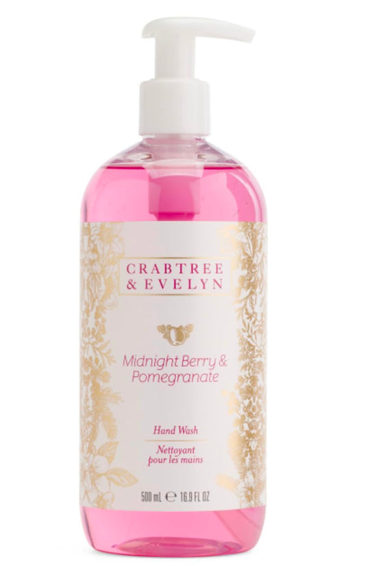 Crabtree and Evelyn Midnight Berry Pomegranate hand wash bottle for daily cleansing and fragrance.