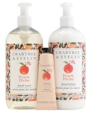 Crabtree & Evelyn Peach hand wash bottle and lotion jar with refreshing fragrance.