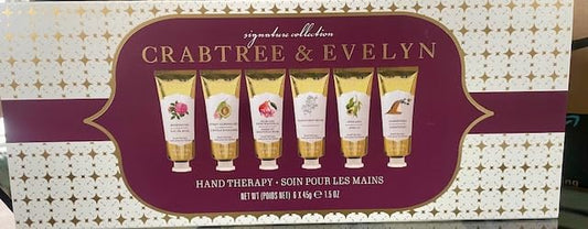 Crabtree & Evelyn Signature Hand Therapy Collection box with six travel-size creams for pampering