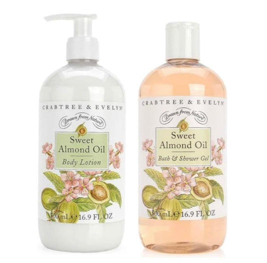 Crabtree & Evelyn Sweet Almond Oil bath gel bottle for a gentle, hydrating cleanse.
