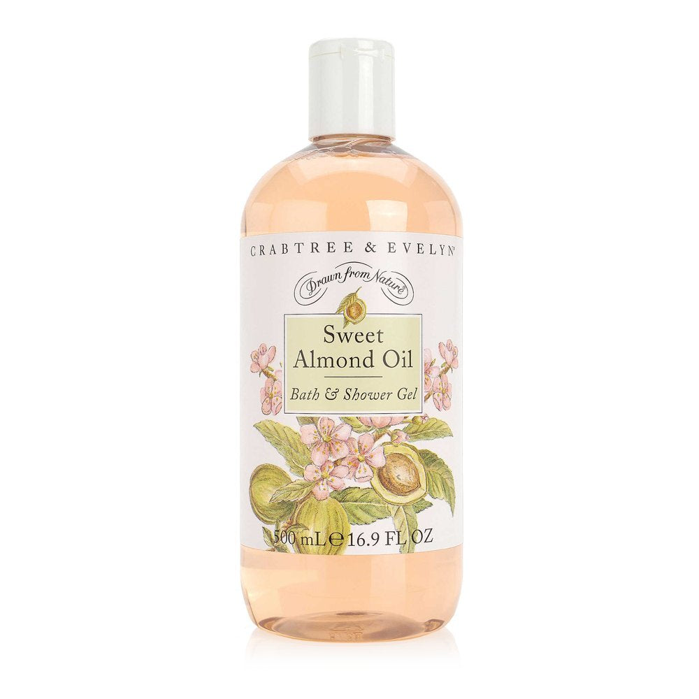 Crabtree & Evelyn Sweet Almond Bath Gel bottle for gentle cleansing and skin conditioning.