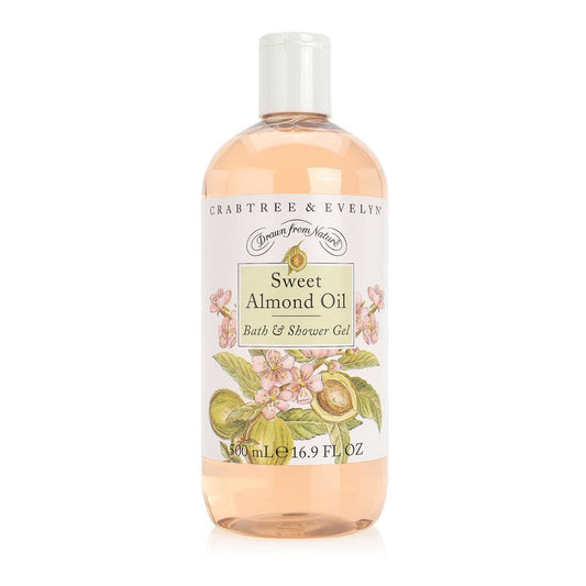 Crabtree & Evelyn Sweet Almond Bath Gel bottle for gentle cleansing and skin conditioning.