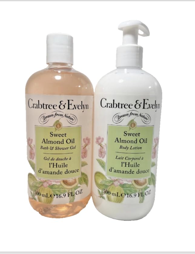 Crabtree & Evelyn Sweet Almond Oil body lotion application on skin for lasting softness.