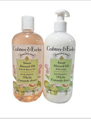 Crabtree & Evelyn Sweet Almond Oil body lotion application on skin for lasting softness.