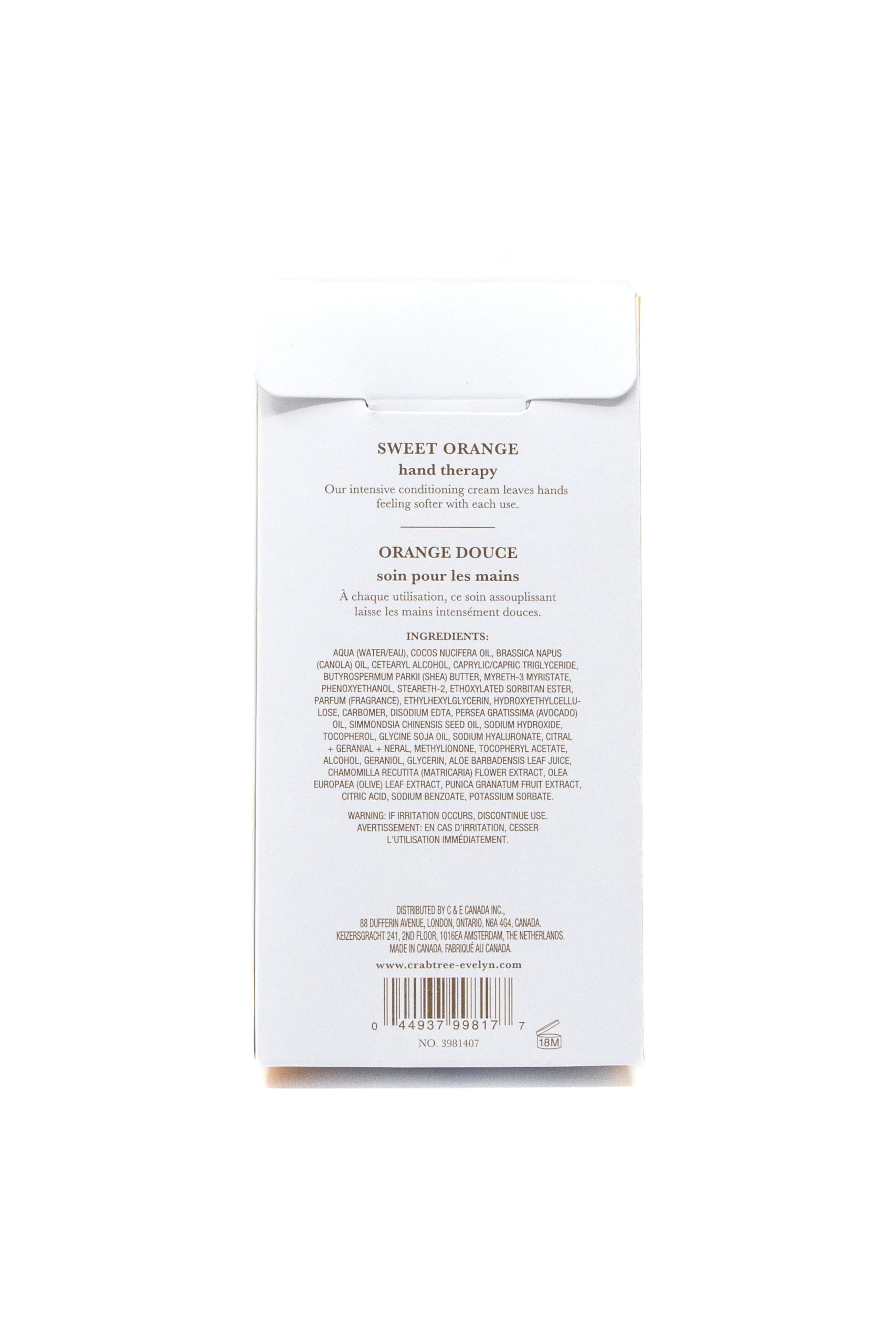 Crabtree & Evelyn Sweet Orange Hand Therapy application showing fast-absorbing moisture.