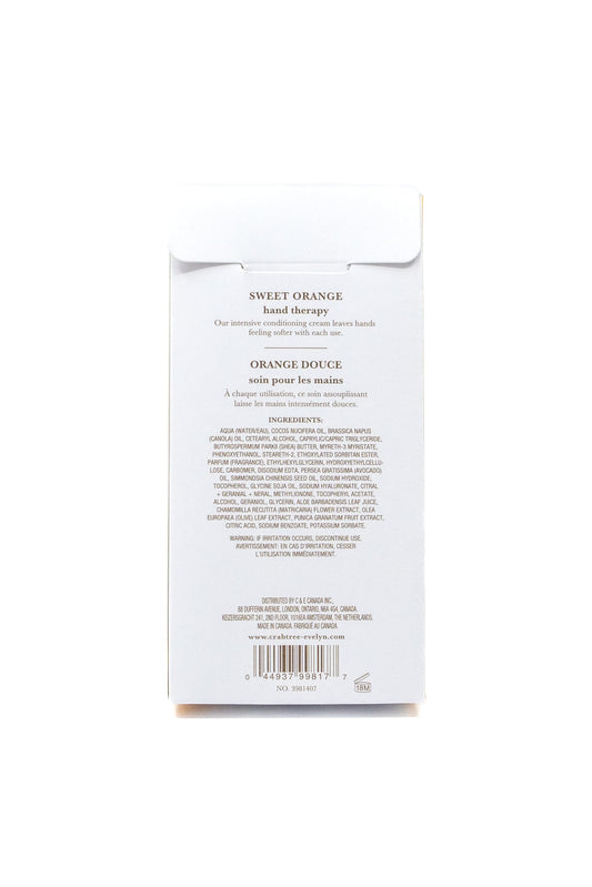 Crabtree & Evelyn Sweet Orange Hand Therapy application showing fast-absorbing moisture.