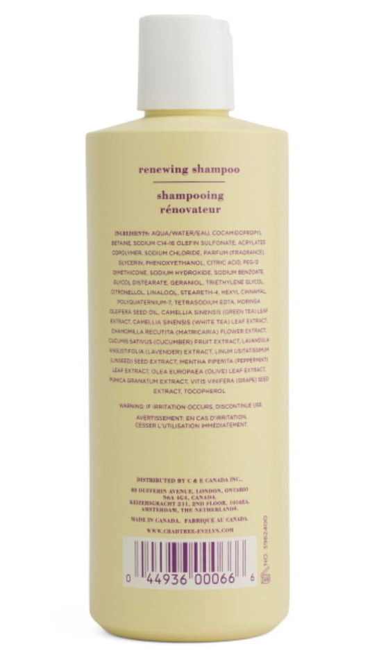 Crabtree & Evelyn Verbena & Lavender Renewing Shampoo label shown; ideal everyday cleanser for soft, shiny hair