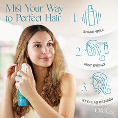 Crack Hair Fix Mist Spray close-up highlighting natural shine after use.