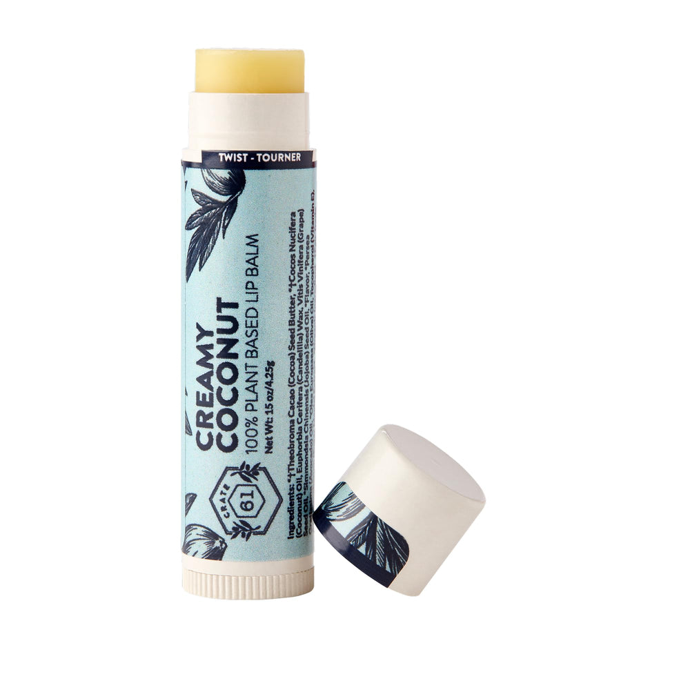 Crate 61 Lip Balm creamy coconut texture close-up demonstrating smooth, non-waxy glide