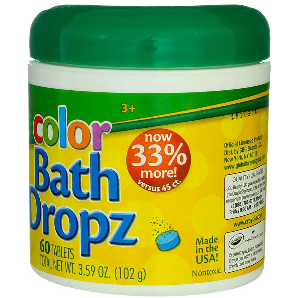 Crayola Color Bath Dropz packaging opened reveals color tablets.