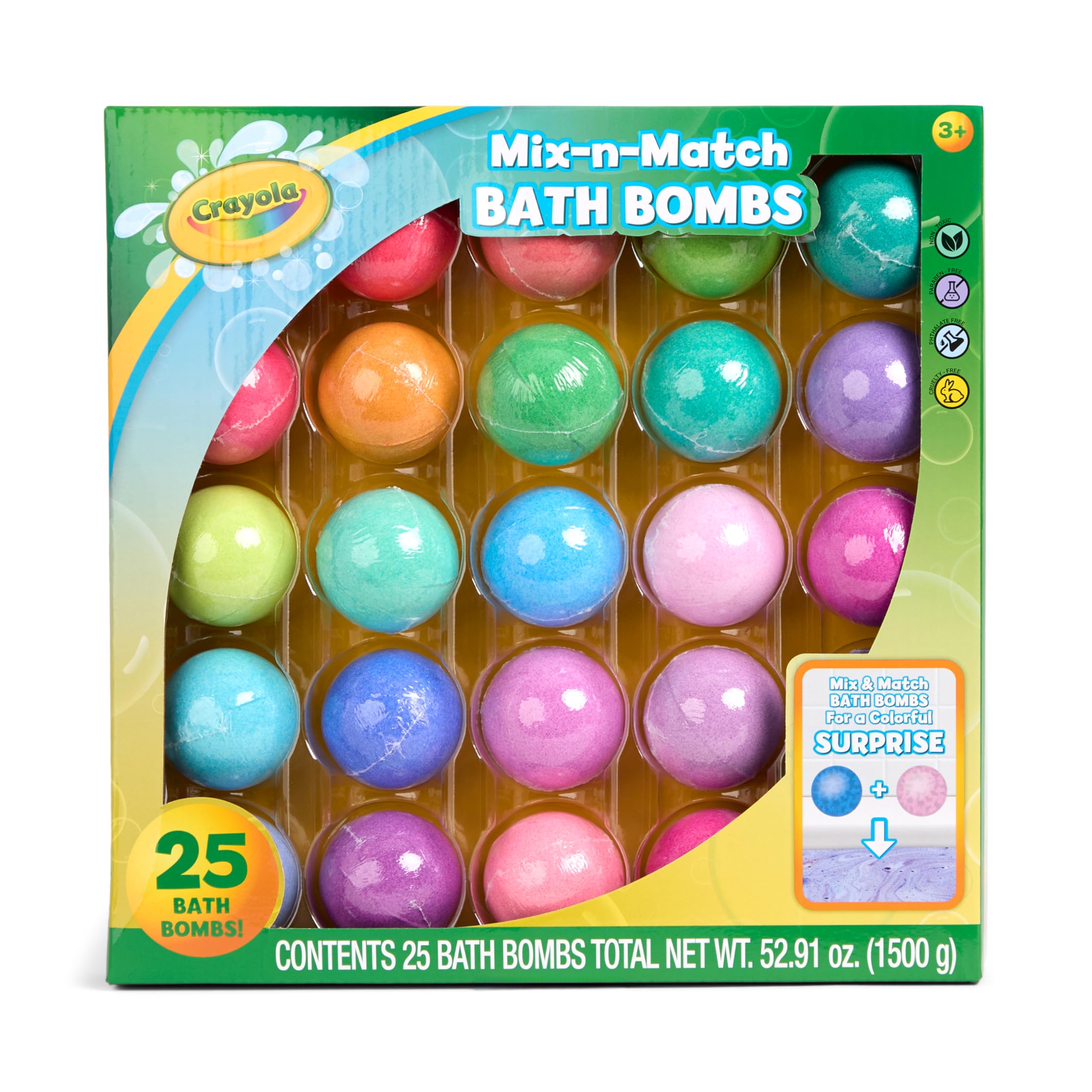 Crayola Color-Twist bath bomb with color-changing core for a playful bath.