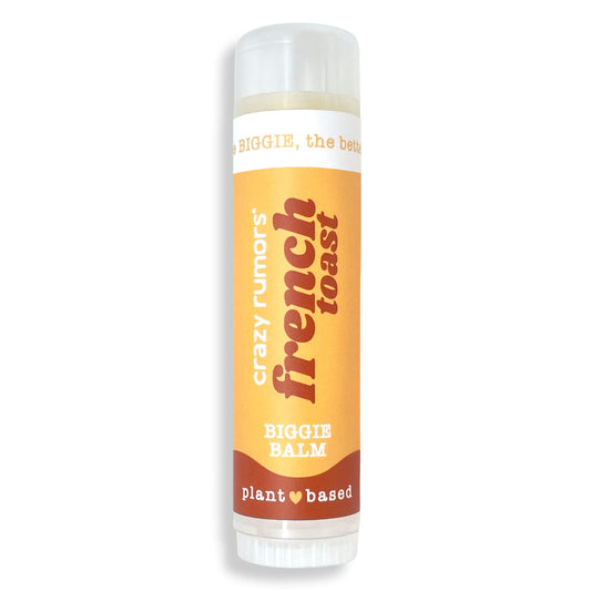 Crazy Rumors Biggie French Toast lip balm tube delivers long-lasting moisture.