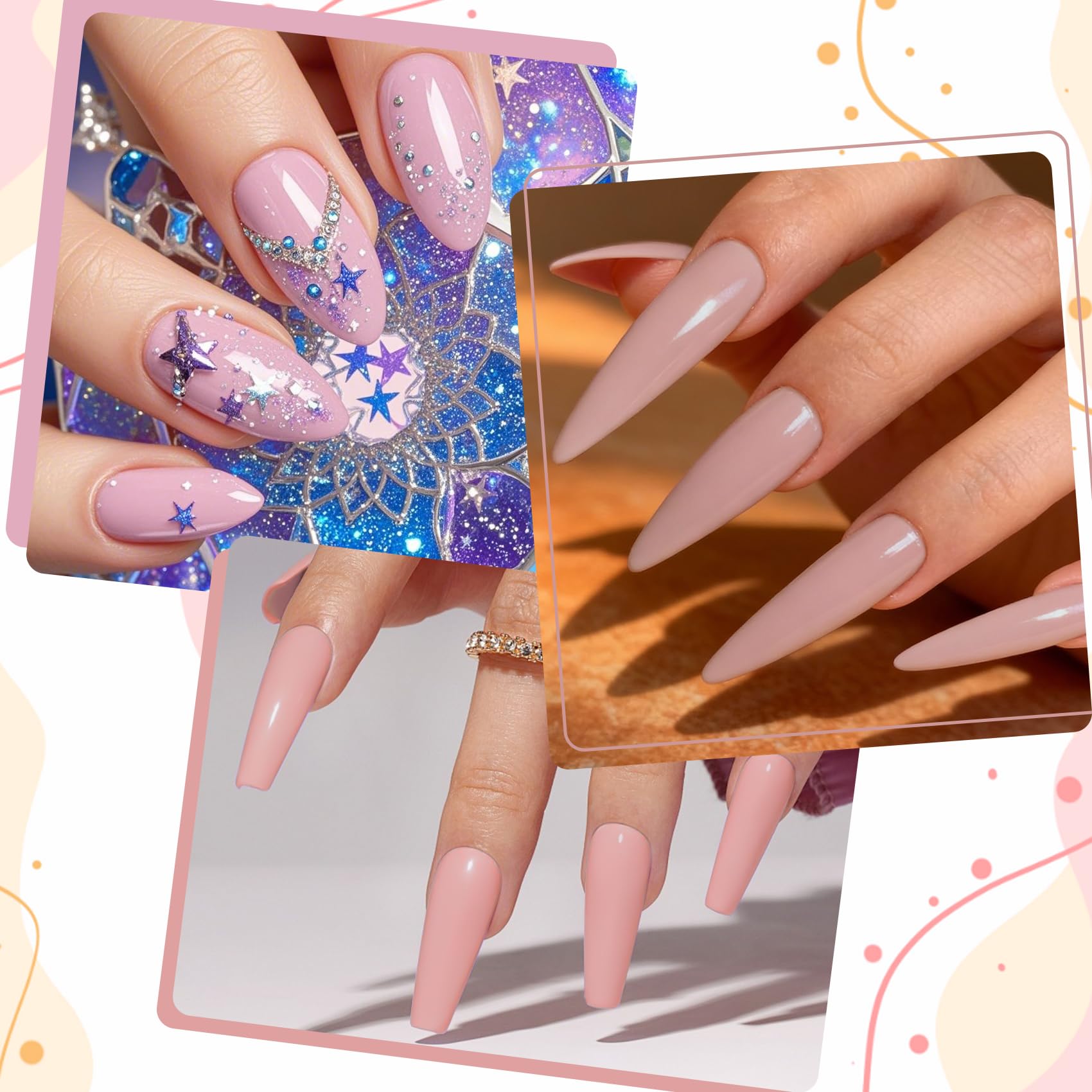 Creaglam 3D nail art designs created with acrylic powder