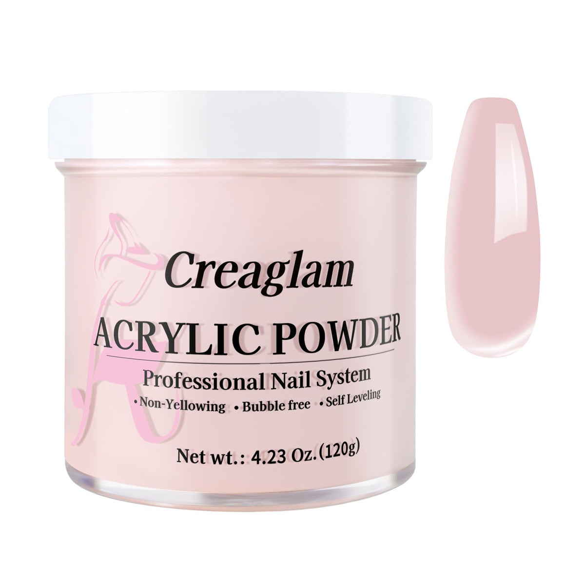 Creaglam acrylic powder 120g jar closeup for durable extensions and flawless finish.