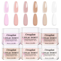 Creaglam acrylic powder six-color swatches for vibrant nail art