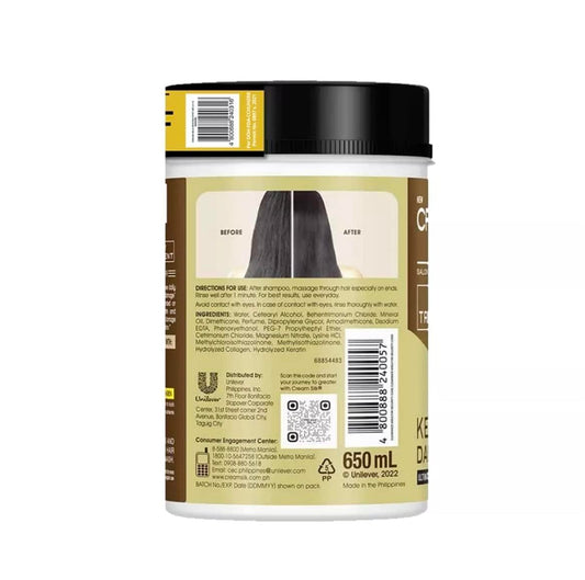 Cream Silk Daily Treatment keratin damage repair demonstrates daily hair care routine for silky hair.